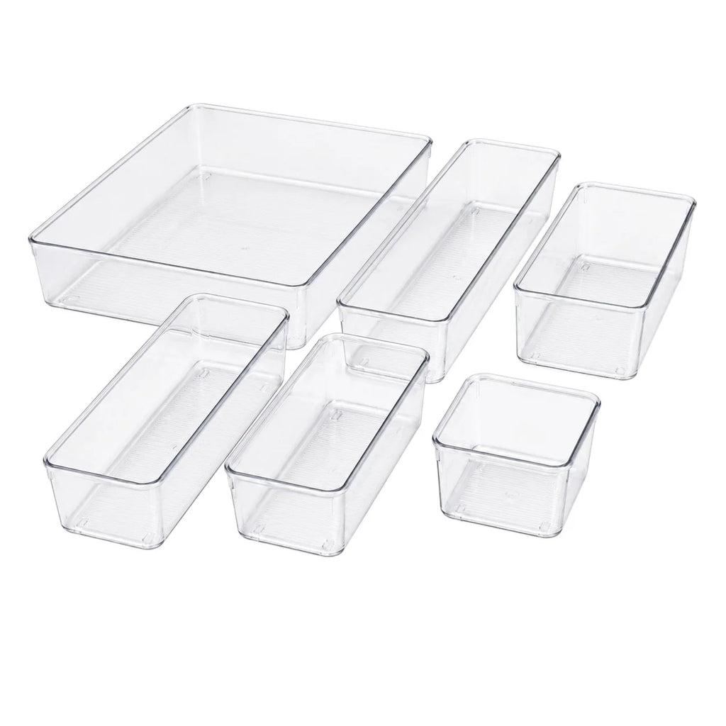 6-Piece Clear Plastic Drawer Organiser Tray Set, Assorted Sizes