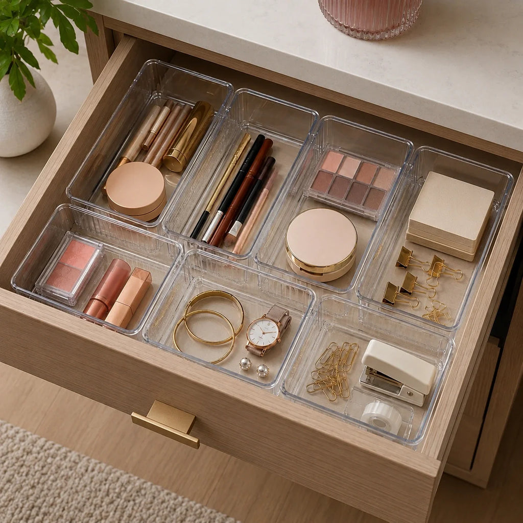 6-Piece Clear Plastic Drawer Organiser Tray Set, Assorted Sizes