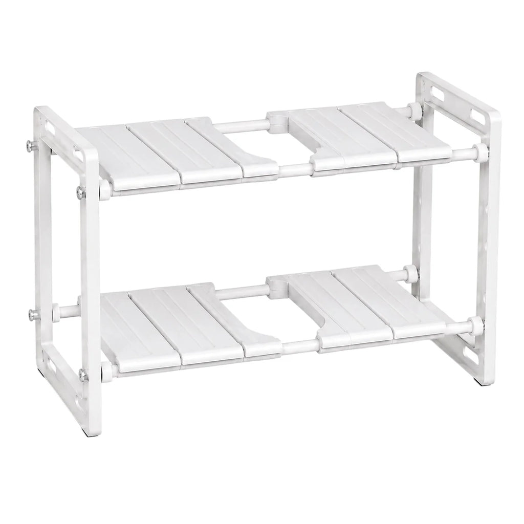 Adjustable 2-Tier Under-Sink Organiser Rack, White, 51-80 x 26 x 38 cm
