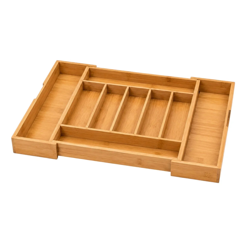 Expandable Bamboo Cutlery Drawer Organiser, Natural, 13.8-22 x 17.3 x 2 in