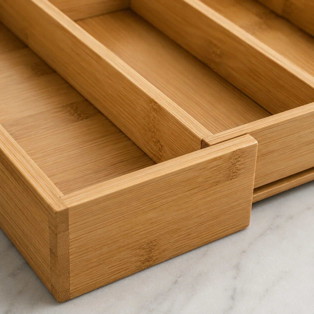 Expandable Bamboo Cutlery Drawer Organiser, Natural, 13.8-22 x 17.3 x 2 in