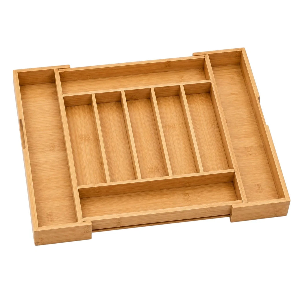 Expandable Bamboo Cutlery Drawer Organiser, Natural, 13.8-22 x 17.3 x 2 in