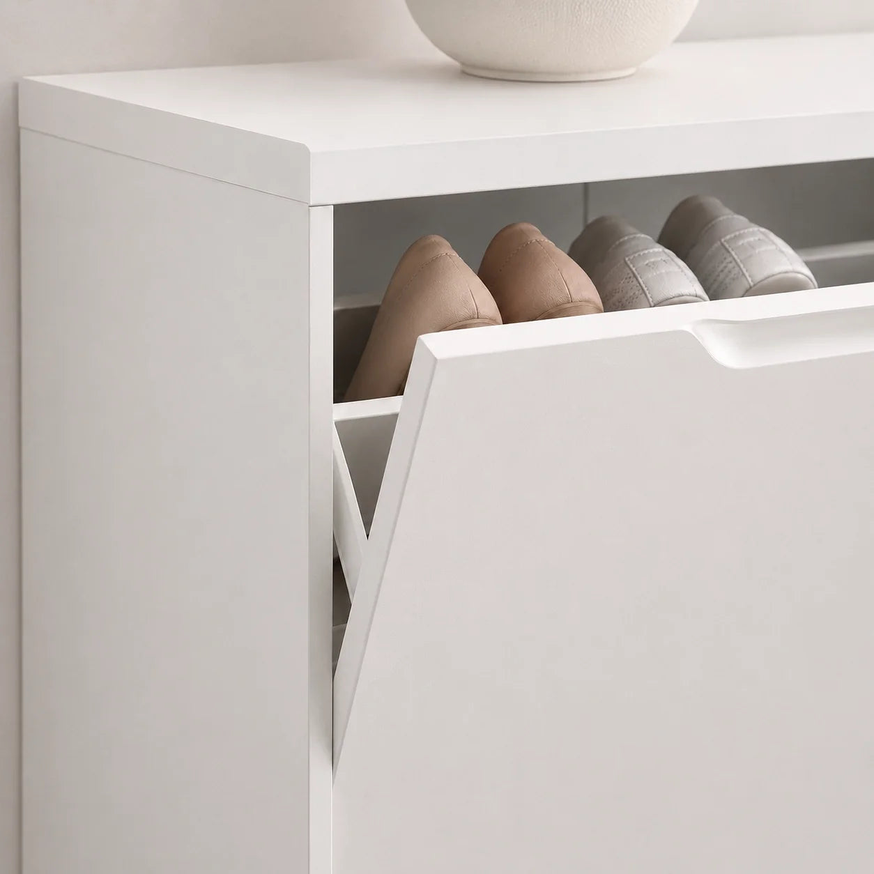 Slim 2-Door Tilt-Out Shoe Cabinet, Matte White, 23.6 x 7.1 x 39.4 in